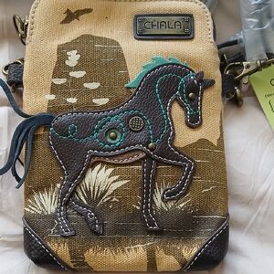 Chala Horse Design Crossbody in Brown and Tan